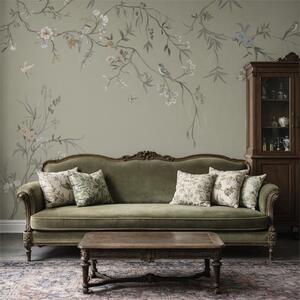 Tapet Model floral cu păsări pe fundal rece, Fototapet Flori, w05127v6 : Uwalls.ro