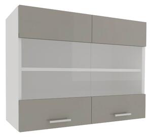 Corp haaus Karo, 2 Usi, cu sticla, Gri Lucios/Alb, MDF, 80 x 30 x 60 cm