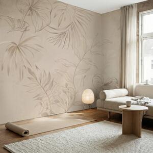 Tapet Plante liniare pe fundal bej texturat, Imagini de fundal unice, w05128 : Uwalls.ro