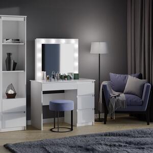 SEA554 - Set Masa toaleta, 98 cm, moderna cosmetica machiaj oglinda, masuta vanity, oglinda LED, cu sau fara scaun - Alb