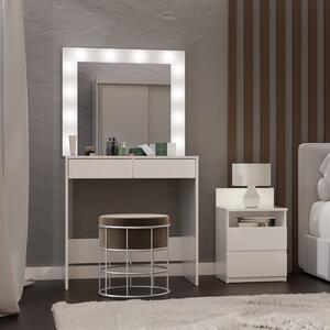 SEA553 - Set Masa toaleta, 80 cm, moderna cosmetica machiaj oglinda, masuta vanity, oglinda LED, cu sau fara scaun - Alb