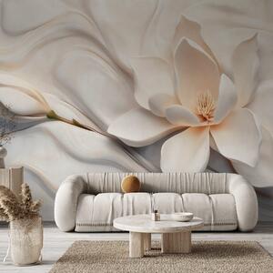 Tapet Magnolie albă tridimensională cu imitație de textură de marmură în relief, Fototapet Flori, w09729 : Uwalls.ro