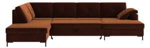 Canapea extensibilă cu șezlong pe partea stângă și suprafață din catifea în formă de "U" Ghado Moor, portocaliu închis