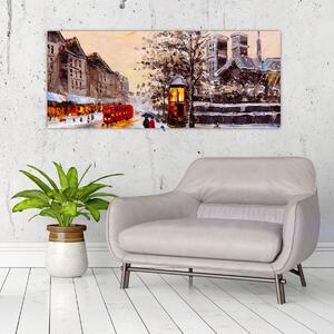 Tablou - Pictură oraș iarna (120x50 cm)