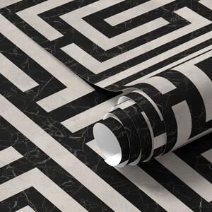 Tapet Model geometric alb-negru în formă de labirint, Tapet abstract, a01073 : Uwalls.ro