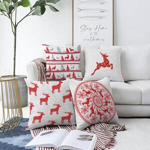 Set 4 fețe de pernă din chenille cu model de Crăciun Minimalist Cushion Covers Reindeer, 55 x 55 cm