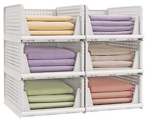 Set 6 cutii de depozitare stivuibile dulap haine Songmics, Dennys, Alb, 33x43x18.5cm
