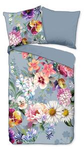 Lenjerie de pat din bumbac organic pentru pat dublu Descanso Sunflower, 200 x 220 cm, gri