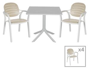 Set de gradina masa si scaune Groovy-Gentle set 5 piese plastic alb-cappuccino 80x80x74.5cm