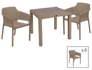 Set de gradina masa si scaune Explore, Integral set 5 piese plastic cappuccino 90x90x73.5 cm