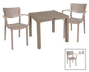 Set de gradina masa si scaune Explore, Fontline set 5 piese plastic cappuccino 90x90x73.5 cm