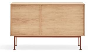 Comodă cu aspect de lemn de stejar Teulat Yoko, lățime 128 cm, roșu cărămiziu