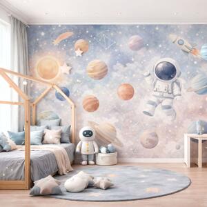 Tapet un mic astronaut printre planete și stele, Imagini de fundal unice, w05233 : Uwalls.ro