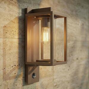 Lucande Lampă de exterior Ferda, senzor, soclu în partea inferioară, maro, reglabil, Maro / Rugină, Aluminiu, Modern