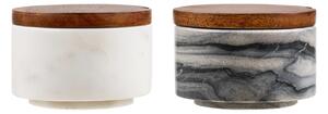 Set 2 piese Recipiente depozitare cu lingurita Pauri, Gri, 7.5x7.5x5 cm