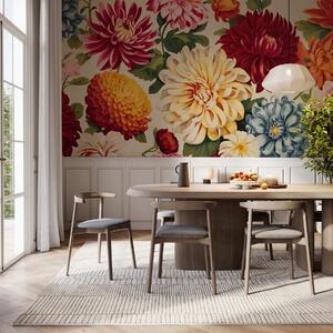 Tapet Dalii în vals colorat, Fototapet Flori, w05306 : Uwalls.ro