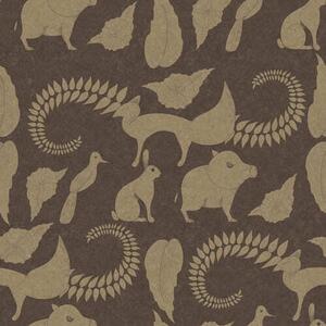 Tapet Model forestier cu animale pe fundal maro, Tapet natura, a01121 : Uwalls.ro