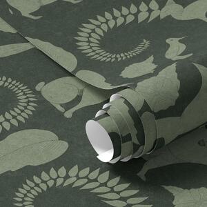 Tapet Model forestier cu animale pe fundal verde, Tapet natura, a01121v1 : Uwalls.ro