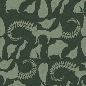 Tapet Model forestier cu animale pe fundal verde, Tapet natura, a01121v1 : Uwalls.ro