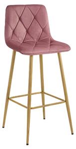 Scaun de bar NADO VELVET roz inchis cu picioare decor stejar