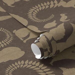 Tapet Model forestier cu animale pe fundal maro, Tapet natura, a01121 : Uwalls.ro