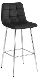 Scaun Bar Simon Catifea Negru Picioare Metalice Finisaj Crom