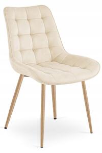 Scaun Bucatarie/Dining Joy Bej Catifea, Picioare Metalice, Finisaj Lemn