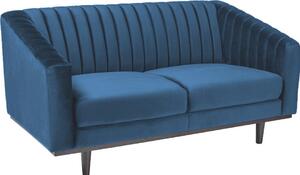 Canapea albastra din catifea si lemn pentru 2 persoane Selino 150 cm