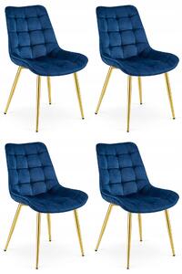 Set 4 Scaune Bucatarie/Dining Joy Albastru, Catifea, Picioare Metalice, Finisaj Auriu