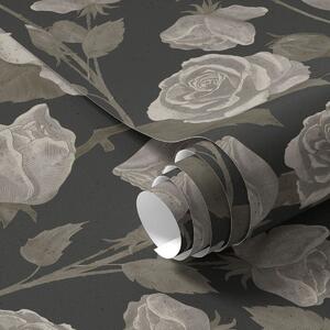 Tapet Model floral cu trandafiri pe fundal închis, Tapet flori, a01123 : Uwalls.ro
