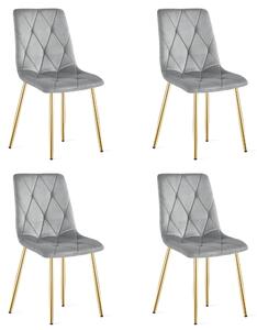 Set 4 Scaune Bucatarie/Dining Fido Gri Deschis Catifea Picioare Aurii