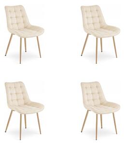 Set 4 Scaune Bucatarie/Dining Joy Bej, Catifea, Picioare Metalice, Finisaj Lemn