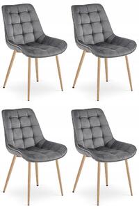 Set 4 Scaune Bucatarie/Dining Joy Gri Inchis Deschis, Catifea, Picioare Metalice, Finisaj Lemn