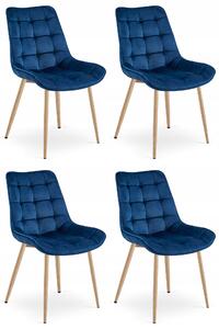 Set 4 Scaune Bucatarie/Dining Joy Albastru, Catifea, Picioare Metalice, Finisaj Lemn