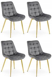 Set 4 Scaune Bucatarie/Dining Joy Gri Inchis, Catifea, Picioare Metalice, Finisaj Auriu
