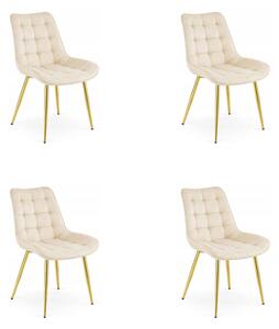Set 4 Scaune Bucatarie/Dining Joy Bej, Catifea, Picioare Metalice, Finisaj Auriu