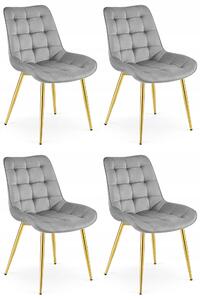 Set 4 Scaune Bucatarie/Dining Joy Gri Deschis, Catifea, Picioare Metalice, Finisaj Auriu