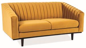Canapea galbena din catifea si lemn pentru 2 persoane Selino 150 cm