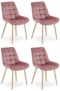 Set 4 Scaune Bucatarie/Dining Joy Roz, Catifea, Picioare Metalice, Finisaj Lemn