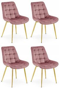 Set 4 Scaune Bucatarie/Dining Joy Roz, Catifea, Picioare Metalice, Finisaj Auriu