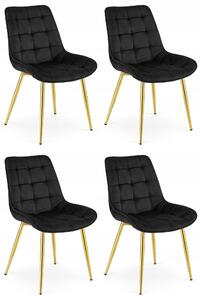 Set 4 Scaune Bucatarie/Dining Joy Negru, Catifea, Picioare Metalice, Finisaj Auriu