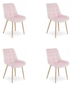 Set 4 Scaune Bucatarie/Dining Joy Roz Deschis, Catifea, Picioare Metalice, Finisaj Lemn