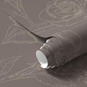 Tapet Model cu trandafiri negri pe fond maro, Tapet flori, a01124v1 : Uwalls.ro