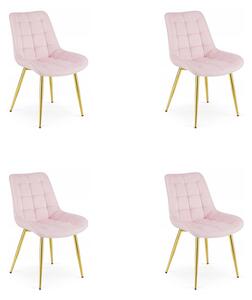 Set 4 Scaune Bucatarie/Dining Joy Roz Deschis, Catifea, Picioare Metalice, Finisaj Auriu