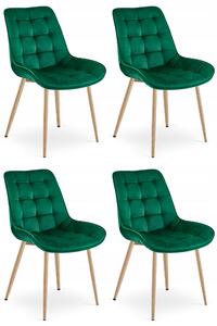 Set 4 Scaune Bucatarie/Dining Joy Verde Deschis, Catifea, Picioare Metalice, Finisaj Lemn