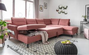Canapea extensibilă din catifea în formă de „U” cu șezlong pe partea dreaptă Miuform Stylish Stan, roz