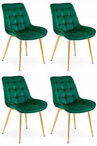 Set 4 Scaune Bucatarie/Dining Joy Verde, Catifea, Picioare Metalice, Finisaj Auriu