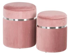 Set 2 taburete cu depozitare din poliester roz si lemn Lupita