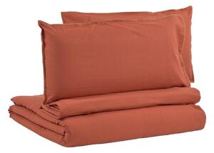 Lenjerie de pat cu cearșaf din bumbac organic Kave Home Ibelis, 220 x 220 cm, maro - portocaliu