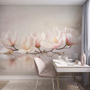 Tapet Ramură de magnolie cu flori deasupra reflexiei apei liniștite, Fototapet Flori, w05353v1 : Uwalls.ro